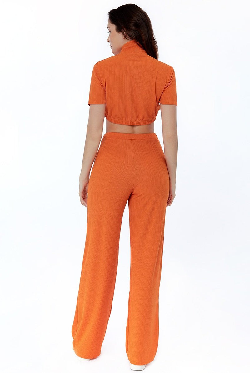 High Neck T-Shirt and Wide-leg Trousers Co-ord Set - Co-ords - Avinci