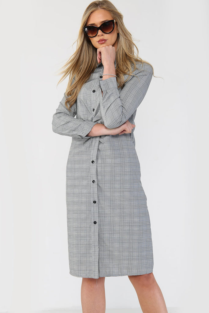 Woven Check Twist Waist Shirt Dress - Day Dress - Avinci