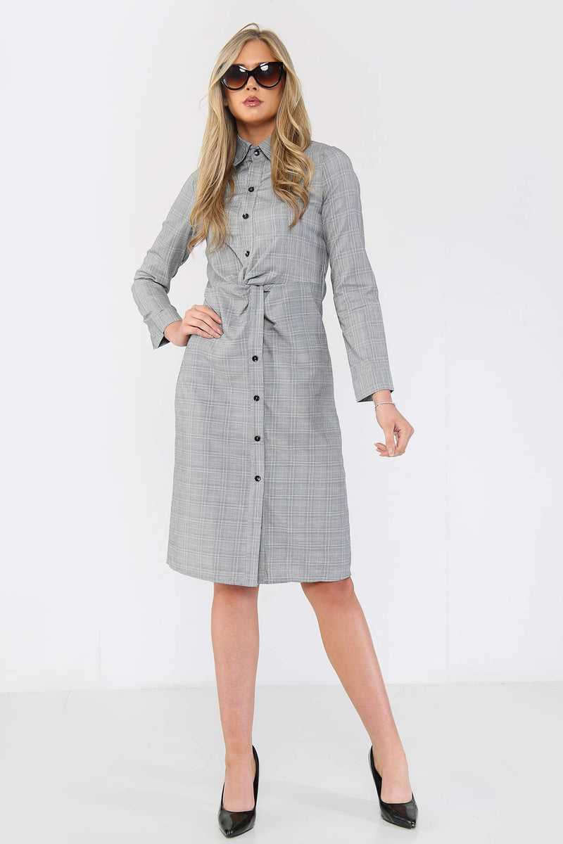 Woven Check Twist Waist Shirt Dress - Day Dress - Avinci
