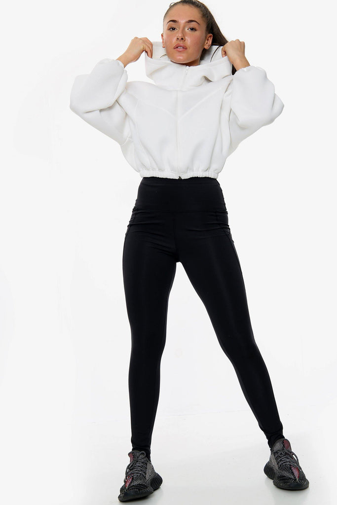 White Cropped Hooded Long Sleeves Jacket - Tops - Avinci