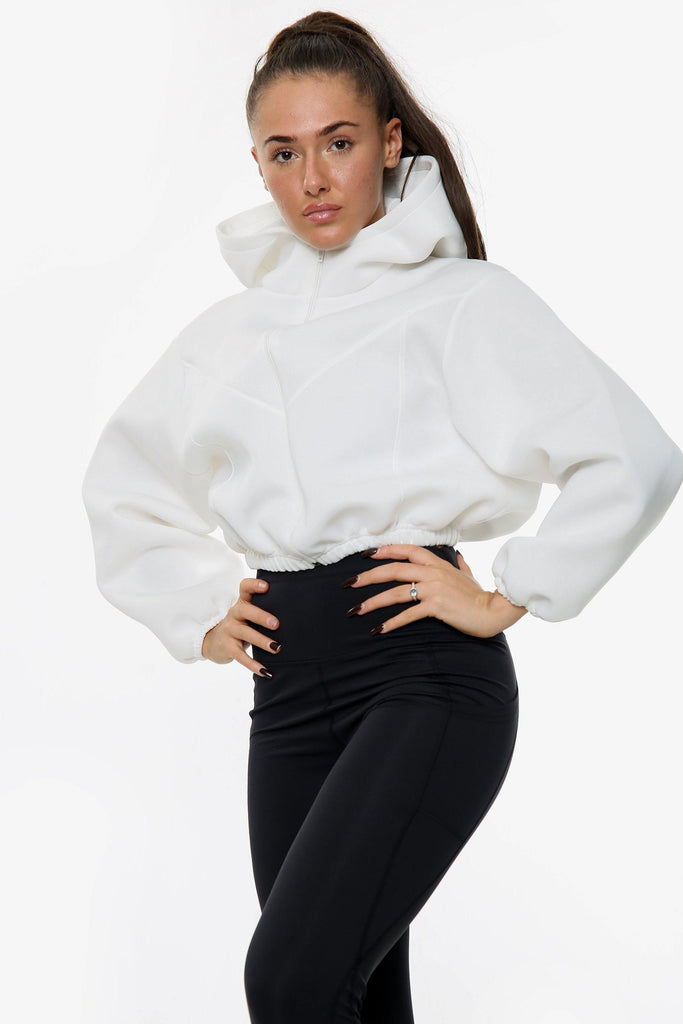 White Cropped Hooded Long Sleeves Jacket - Tops - Avinci