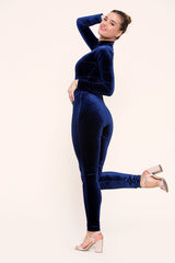Blue High Neck Long Sleeve Jumpsuit - Jumpsuit - Avinci