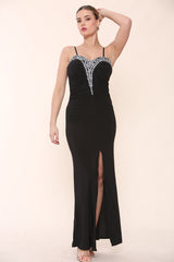 Women's Stunning Black Stonework Bodycon Dress - Maxi Dress - Avinci