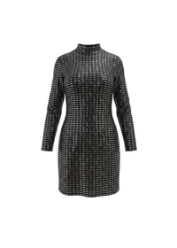 Silver Stripped Nylon Metallic Sequin Long Sleeve Bodycon Mini Dress