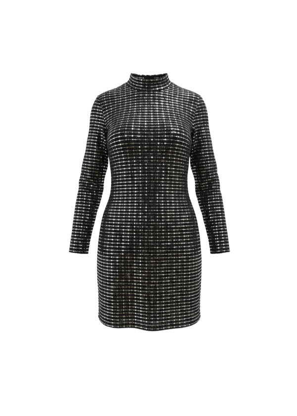 Silver Metallic Sequin Long Sleeve Bodycon Mini Dress