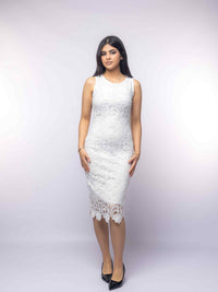 White Lace Semi-Formal Sleeveless Midi Dress