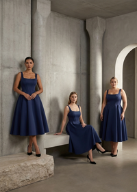 Navy Square Neck Corset Fit & Flared Midi Dress