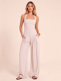 Women's Natural Linen Look Bandeau Wide Leg Summer Jumpsuit