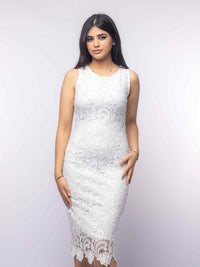 White Lace Semi-Formal Sleeveless Midi Dress