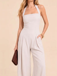 Women's Natural Linen Look Bandeau Wide Leg Summer Jumpsuit