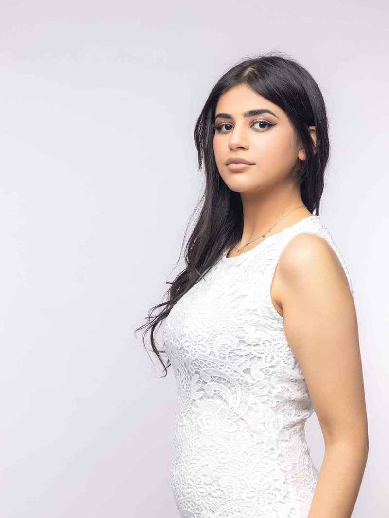 White Lace Semi-Formal Sleeveless Midi Dress