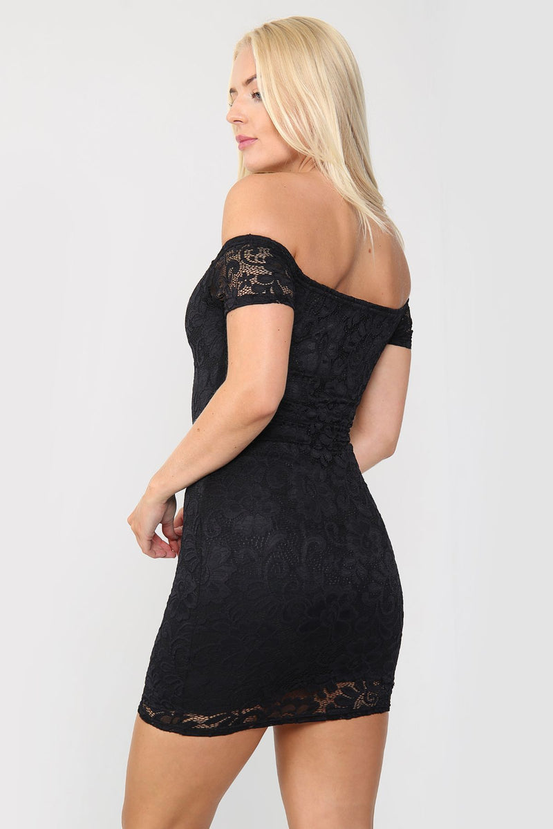 Bardot Neck Lace Bodycon Mini Dress
