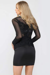 Lace Detail Mesh Bodycon Mini Dress - Bodycon Dress - Avinci