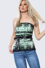 Lacy Spaghetti Strap Embroidery Corset Detail Top - Tops - Avinci