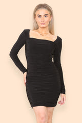 Square Neck Ruched Bodycon Mini Dress - Dresses - Avinci