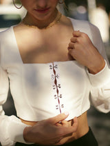 Dramatic Allure: Mesh Puff Long Sleeve Hook & Eye Top - Tops - Avinci
