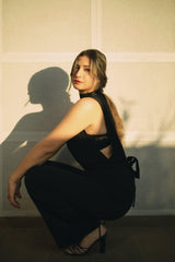 Scuba High Neck Tie Waist Wide Leg Jumpsuit