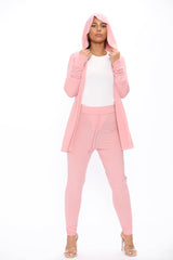 Wrap Back Cardigan with Hoodie and Leggings Ribbed Loungewear - Loungewear - Avinci