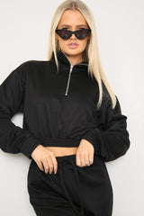 Long Sleeve Zipper Crop Top Oversized Matching Joggers