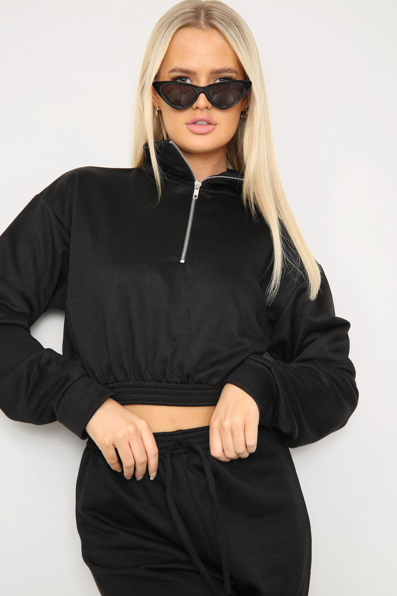Long Sleeve Zipper Crop Top Oversized Matching Joggers