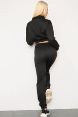 Long Sleeve Zipper Crop Top Oversized Matching Joggers