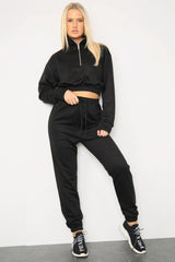 Long Sleeve Zipper Crop Top Oversized Matching Joggers