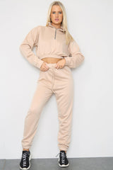 Long Sleeve Zipper Crop Top Oversized Matching Joggers
