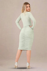 Pastel Green Slinky Wrap Dress - Midi Dress - Avinci