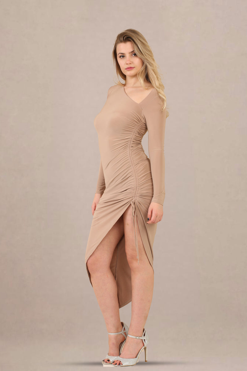 One-Shoulder Asymmetrical Ruched Midi Bodycon Dress