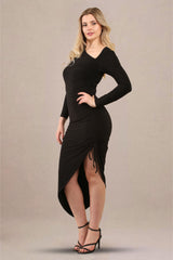 Asymmitrical Ruched Midi Dress - Midi Dress - Avinci