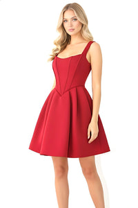 Red Square Neck Corset Fit & Flared Mini Dress