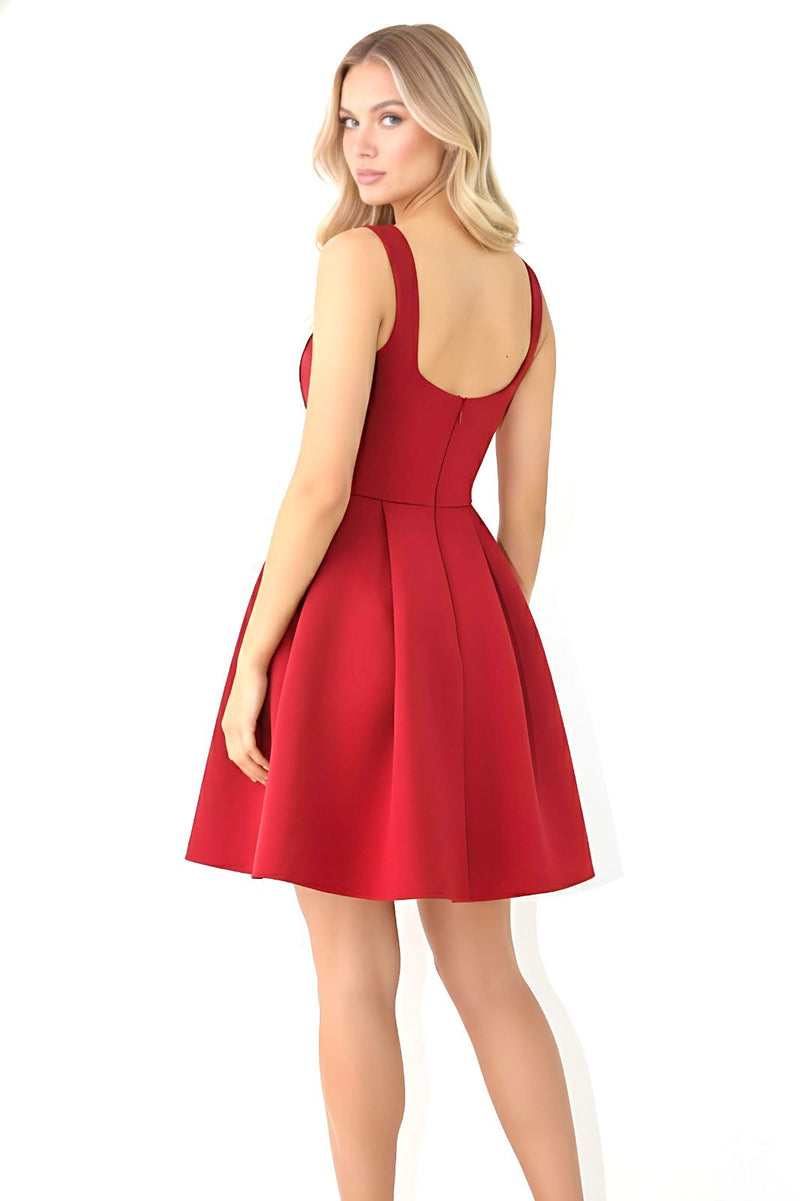 Red Square Neck Corset Fit & Flared Mini Dress