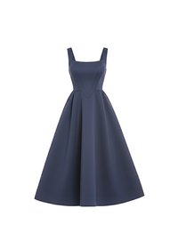 Navy Square Neck Corset Fit & Flared Midi Dress