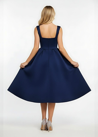 Navy Square Neck Corset Fit & Flared Midi Dress