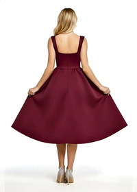 Wine Square Neck Corset Fit & Flared Midi Dress