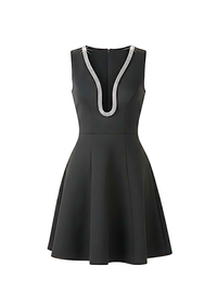 Black Embellished Deep V Flare Dress – Luxe Mini Edition