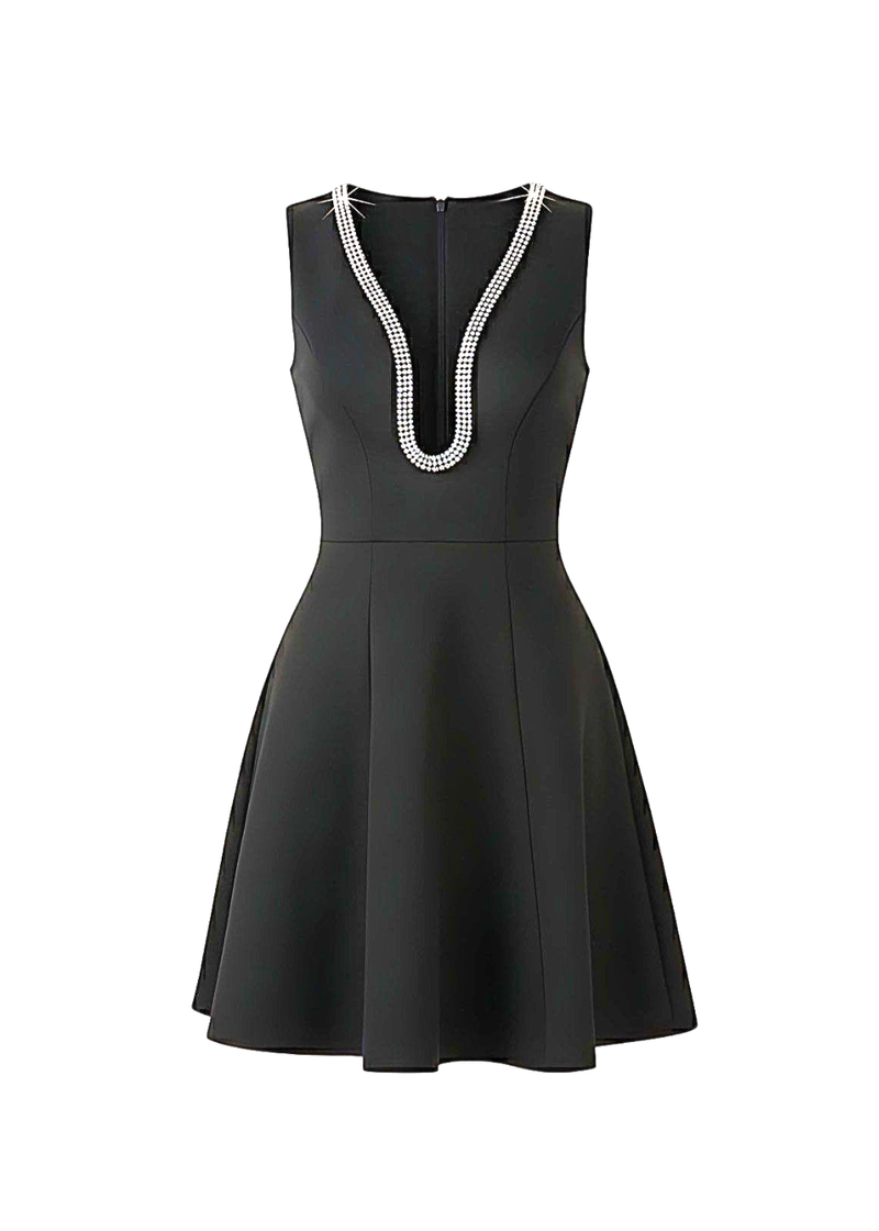 Black Embellished Deep V Flare Dress – Luxe Mini Edition