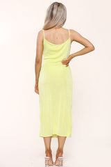 Shimmer Cowl Neck Midi Slip Dress With Side Slit