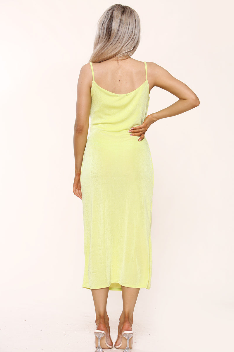 Shimmer Cowl Neck Midi Slip Dress With Side Slit