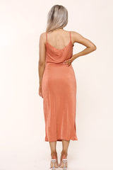Shimmer Cowl Neck Midi Slip Dress With Side Slit