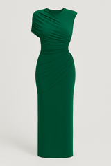 Draped Slim Fit Jersey Asymmetric Maxi Dress
