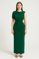 Draped Slim Fit Jersey Asymmetric Maxi Dress