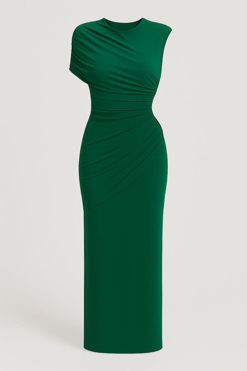 Draped Slim Fit Jersey Asymmetric Maxi Dress