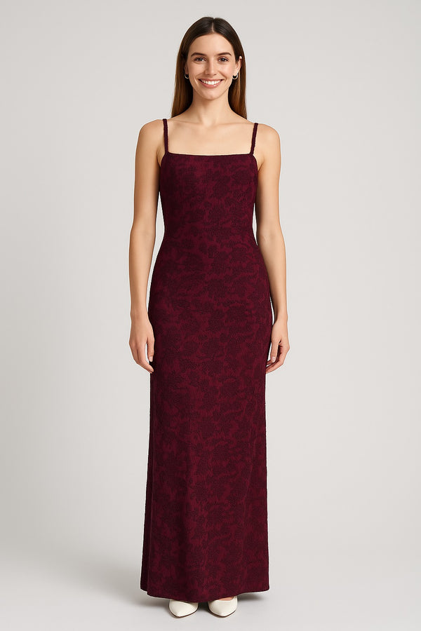 Thin Adjustable Straps Jacquard Bodycon Formal Evening Maxi Dress