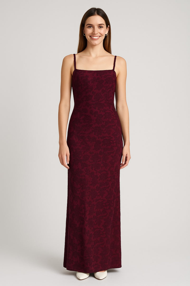 Thin Adjustable Straps Jacquard Bodycon Formal Evening Maxi Dress