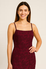 Thin Adjustable Straps Jacquard Bodycon Formal Evening Maxi Dress