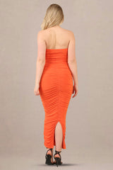 Turn Heads with the Bold and Vibrant Orange Slinky Bandeau Maxi Dress - Maxi Dress - Avinci