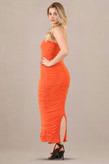 Turn Heads with the Bold and Vibrant Orange Slinky Bandeau Maxi Dress - Maxi Dress - Avinci