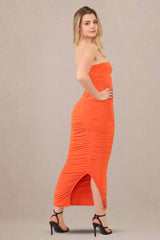 Turn Heads with the Bold and Vibrant Orange Slinky Bandeau Maxi Dress - Maxi Dress - Avinci
