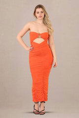 Turn Heads with the Bold and Vibrant Orange Slinky Bandeau Maxi Dress - Maxi Dress - Avinci